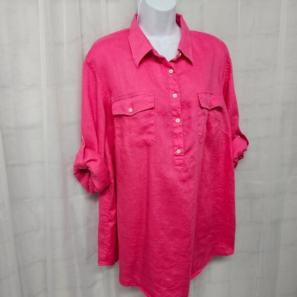 Lauren Ralph Lauren Pink Popover Linen Blouse Preppy Minimalist Beach Summer 2X - Picture 3 of 10